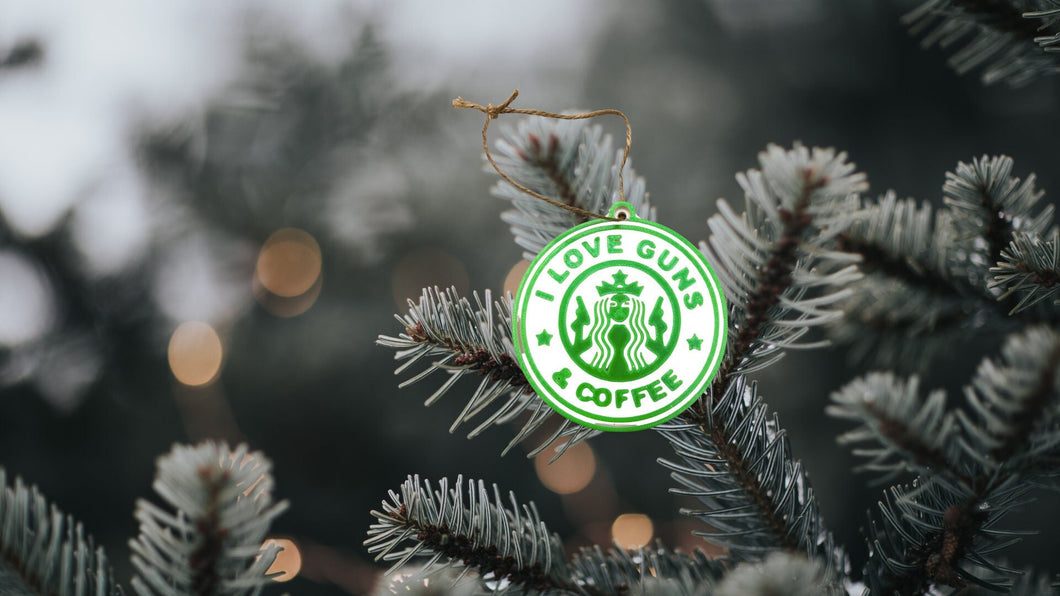 I Love Guns and Coffee Christmas Ornament, Christmas Gift, Christmas Decorations, Coffee, Starbucks, Guns, Veterans, Law Enforcement