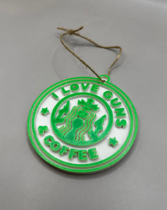 I Love Guns and Coffee Christmas Ornament, Christmas Gift, Christmas Decorations, Coffee, Starbucks, Guns, Veterans, Law Enforcement