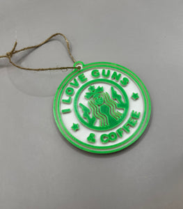 I Love Guns and Coffee Christmas Ornament, Christmas Gift, Christmas Decorations, Coffee, Starbucks, Guns, Veterans, Law Enforcement