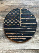 Load image into Gallery viewer, Round Distressed Flag Wood Sign, Round Sign, Wood Flag, American Flag, Rustic, Mancave Decor, Office Decor
