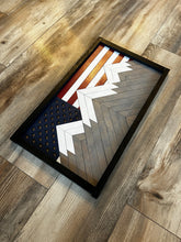 Load image into Gallery viewer, Rustic American Flag Mountain Flag, Mosaic Flag, Mountain Flag, Mountain Art, Handmade Gift, Wood Flag, Wall Art, Wood Art, Home Decor
