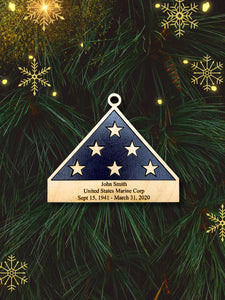 Folded Flag Memorial Ornament, Handmade Ornament, Personalized Ornament, Wood Ornament, Personalized Gift, Stocking Stuffer